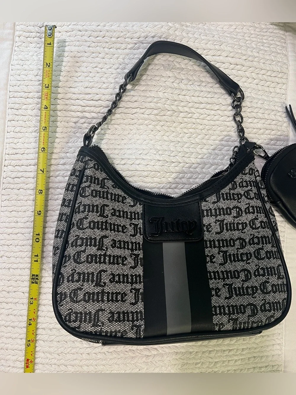 Juicy Couture Black Logo Jacquard Shoulder Bag with Detachable Pouch